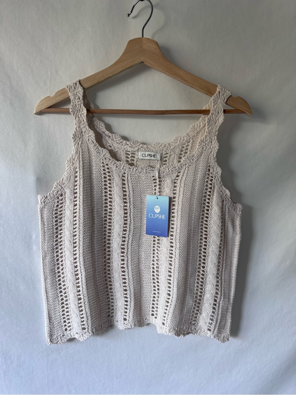CUPSHE NWT Cream Crochet Cable Knit Tank Top Large